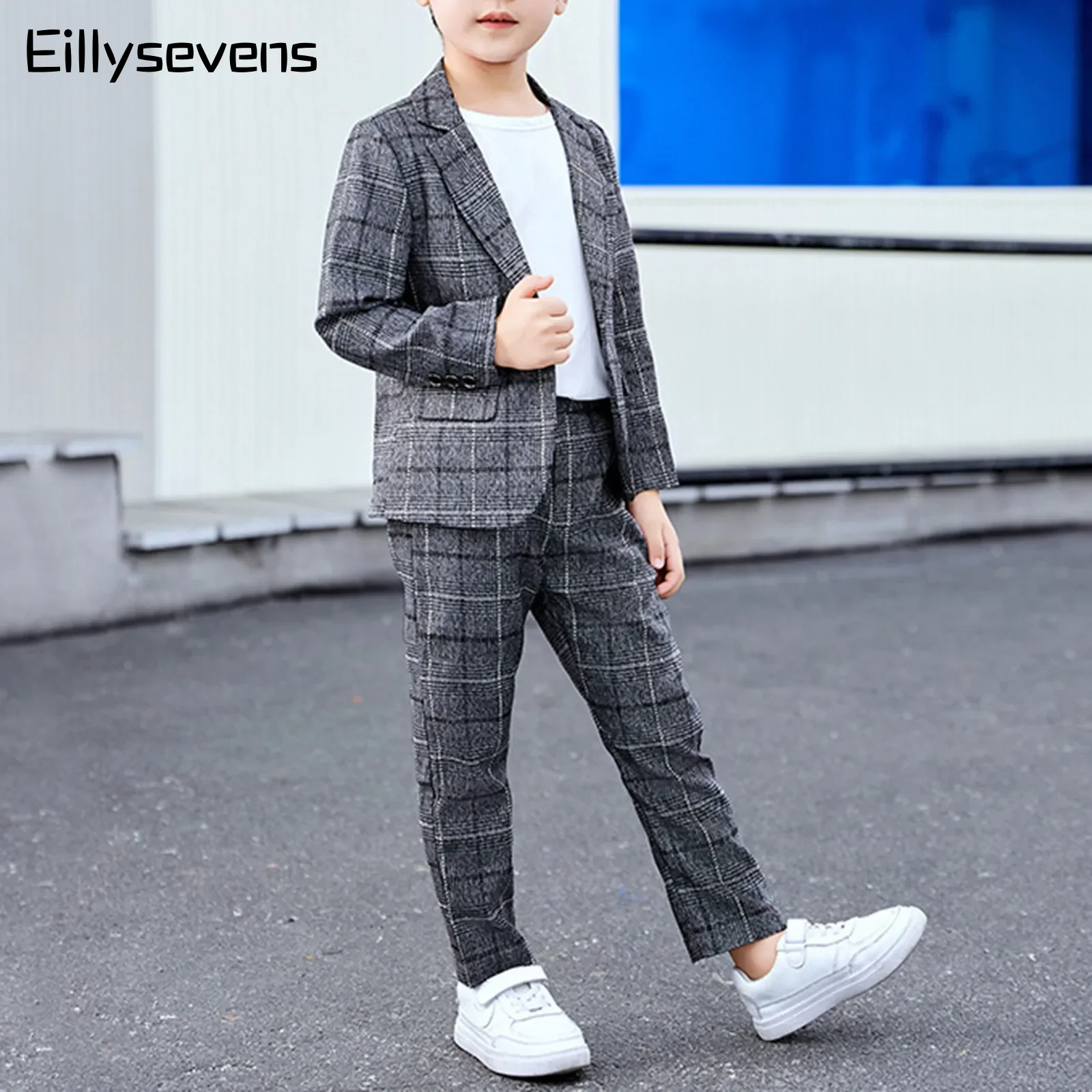 Boys Suit Dress Suit Casual Retro Plaid Two Piece Set Fashion Piano Performance Reporting Performance Fitting Dress Suit Set