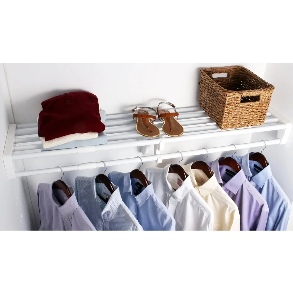 EZ Shelf-Expandable-Closet Shelf with Hanging Rod- 63.3