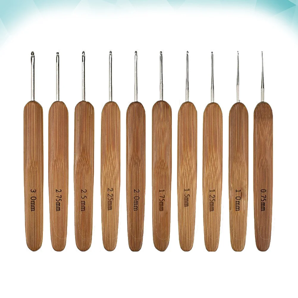 1 Set of Bamboo Handle Crochet Hook Set Stainless Steel Bearded Needle Weaving Supplies Crochet Needle