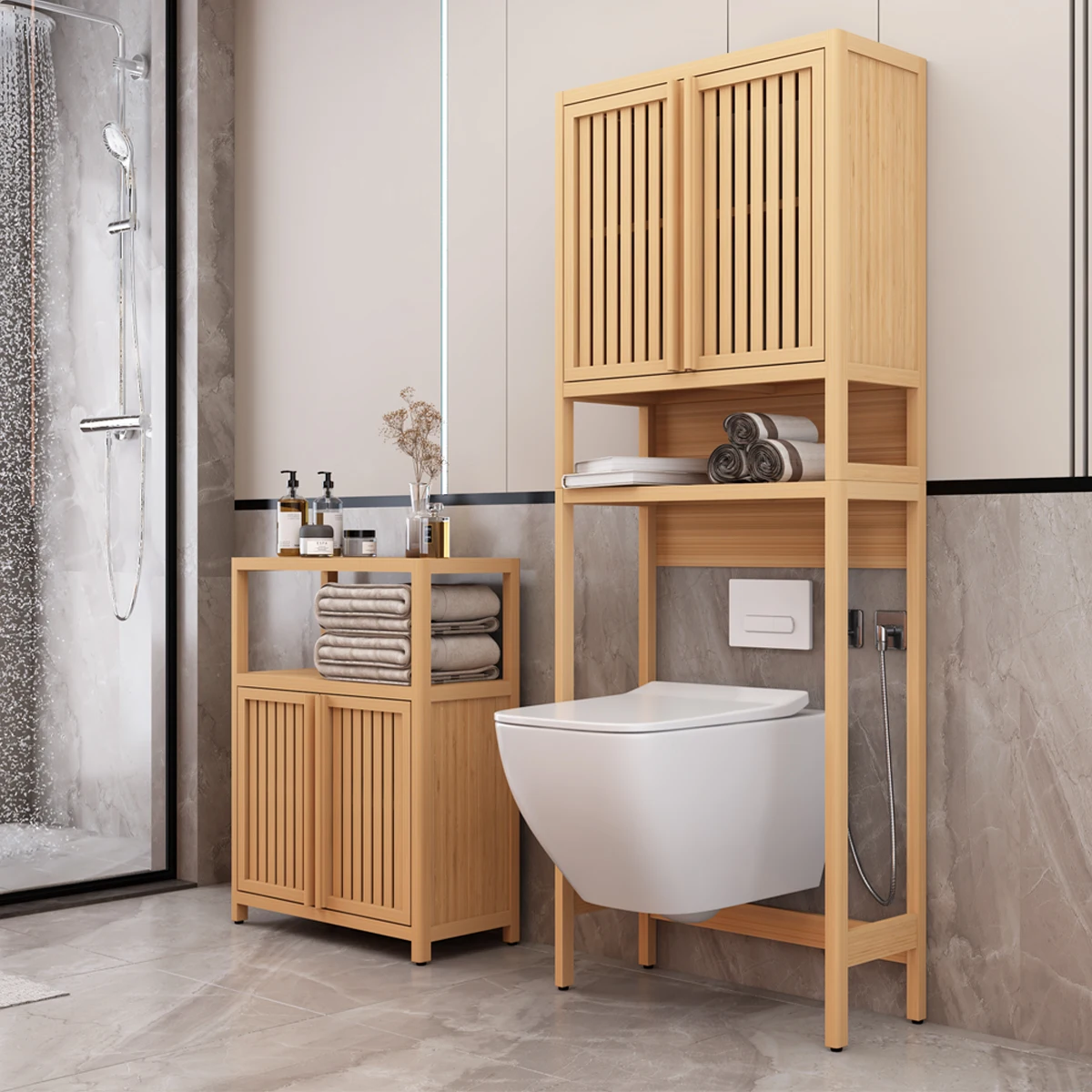 Toilet storage rack, independent bathroom, laundry room, space saving, natural color