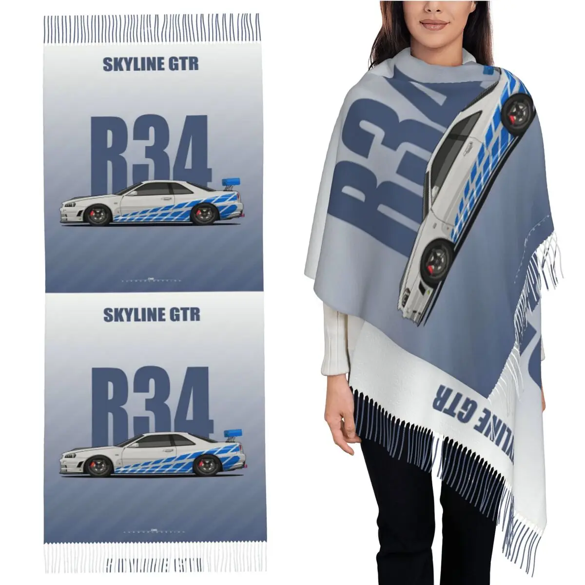 

Skyline GTR R34, шарф, шарфы с кисточками для женщин, мягкие теплые шали и накидки, длинная осенне-зимняя шаль