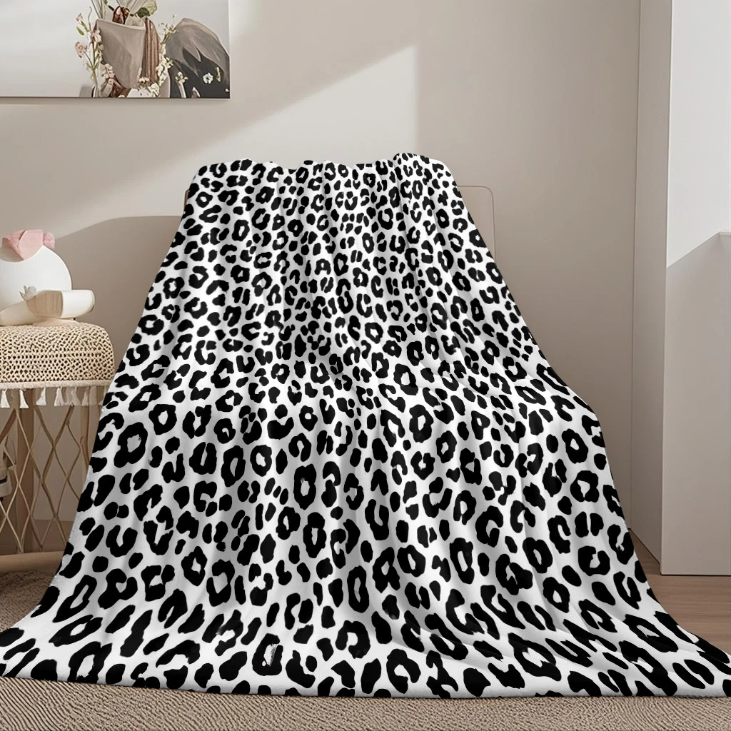 Black White Leopard Spot Minimalist Seamless Flannel Throw Blanket, Soft Warm Sofa Cover,Classic Animal Print Bedroom Decor Gift - view 6