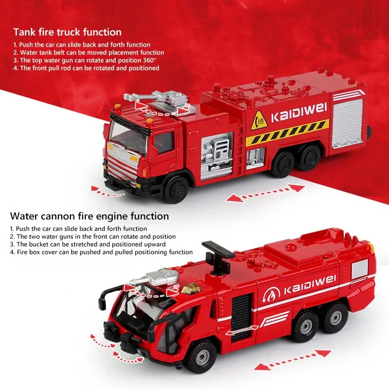 Kaidiwei Alloy Fire Truck Toy Car Set Diecast Model Alloy Firefighter Toy Simulation Rescue Ladder Engine Vehicle Christmas Gift