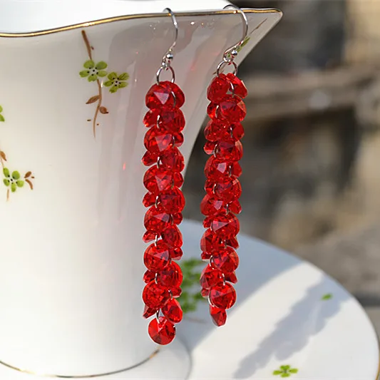 Red Crystal Earrings Long personalized bridal jewelry earrings