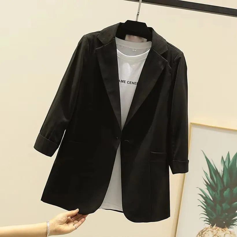 

Women's Linen Blazer Formal Workwear 7-Point Sleeve Office Uniform Design Feminino Jacket for Professional Settings