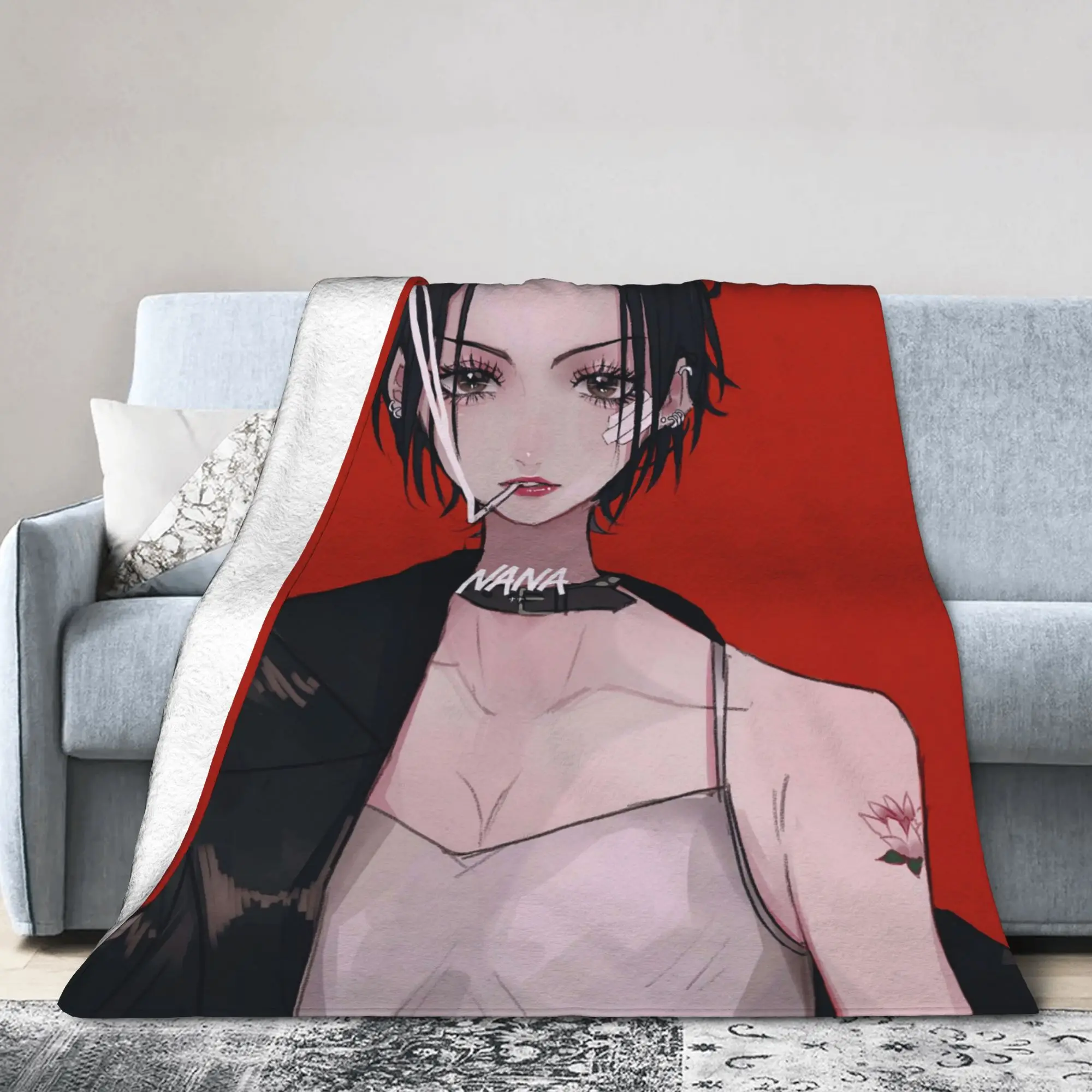Nana Osaki Anime Knitted Blanket Fleece Harajuku Lightweight Thin Throw Blankets for Outdoor Travel Bed Rug