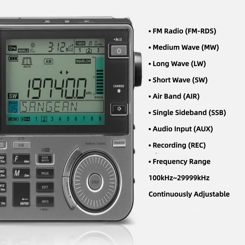 Portable All-band Radio Multi-band Stereo All-band Radio with Timer Function for Shutting Down and Alarm Clock Feature