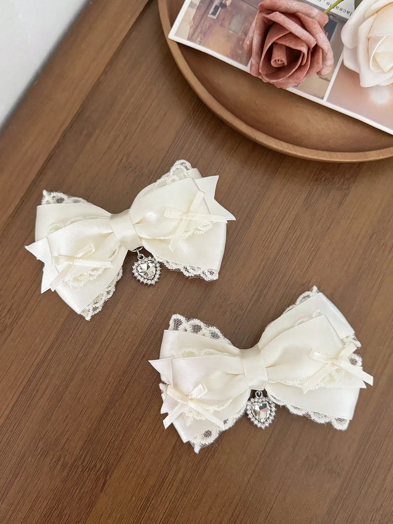 Zweiteilige Damen-Haarspange mit süßer Spitze und Schleife, Lolita-Haaraccessoire, vielseitige Alligator-Haarspange, geeignet für jeden Anlass – Detail 6