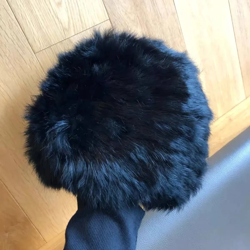 Fur Knitted Cap Winter Rabbit Fur Hat for Women Russian Warm Thicken Beanie Hats Beanies Bonnets for Women Winter Hat