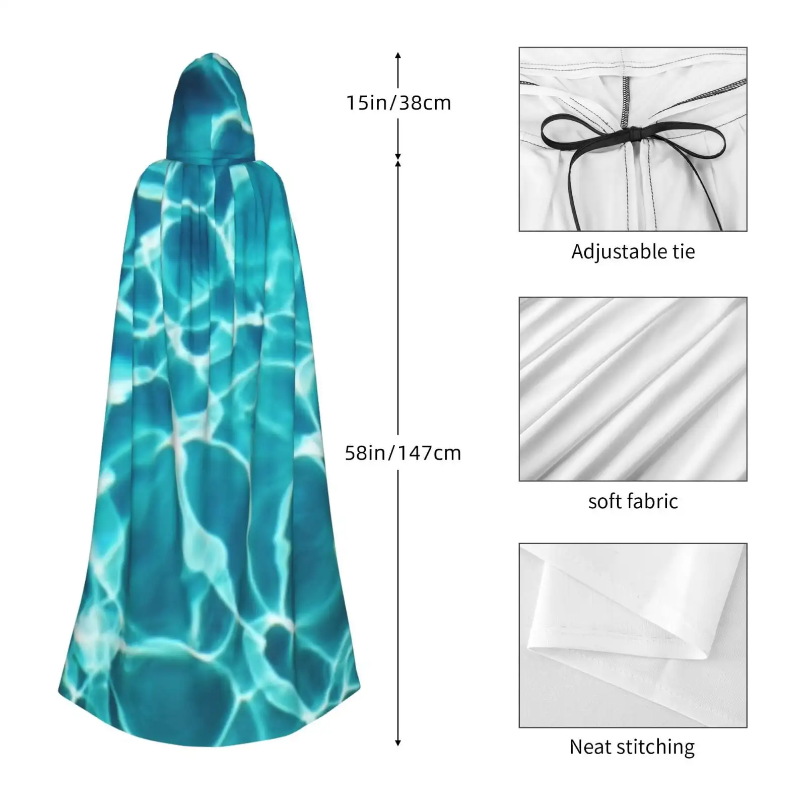 Mantelli unisex con cappuccio Cappotto leggero per adulti Mantello con texture acqua per costumi cosplay di Halloween