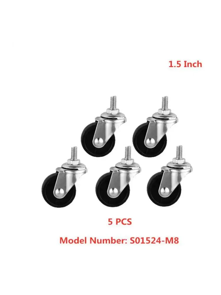 5 Pcs/Lot Casters 1.5 Inch M8 Screw Universal Wheel Light Black Pp Furniture Pulley Beauty Salon Trolley