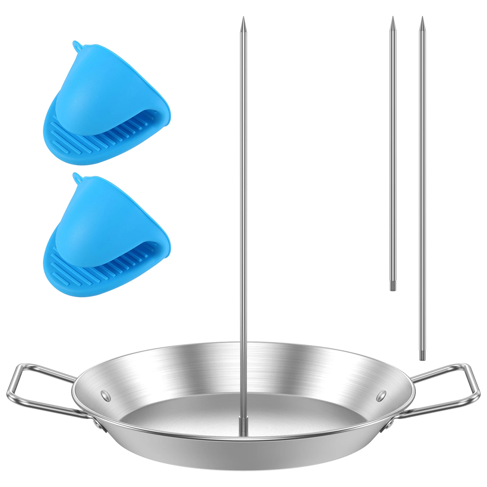 

Pastor Skewer for Grill Stainless Steel Vertical Skewer with 3 Removable Spikes 8/10/12 Inch and Silicone Gloves Brazilian