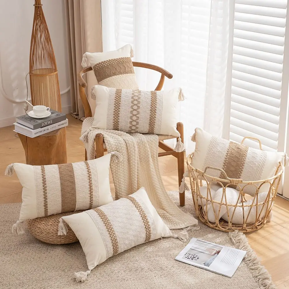 

Soft Cotton Linen Bohemian Pillowcase Nordic 45CM Throw Pillowcover Tassel INS Style Cushion Cover Living Room/Office