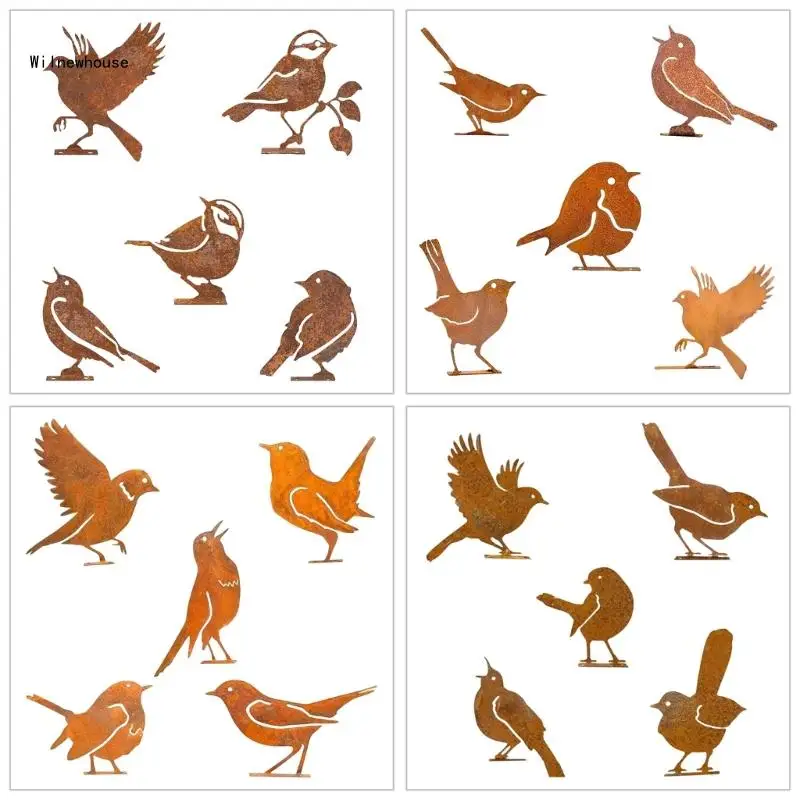 

5Pcs Rust Iron Bird Figures for Garden Decoration Outdoor Metal Ornaments for Trees Decorative Bird Sculpture Dropship