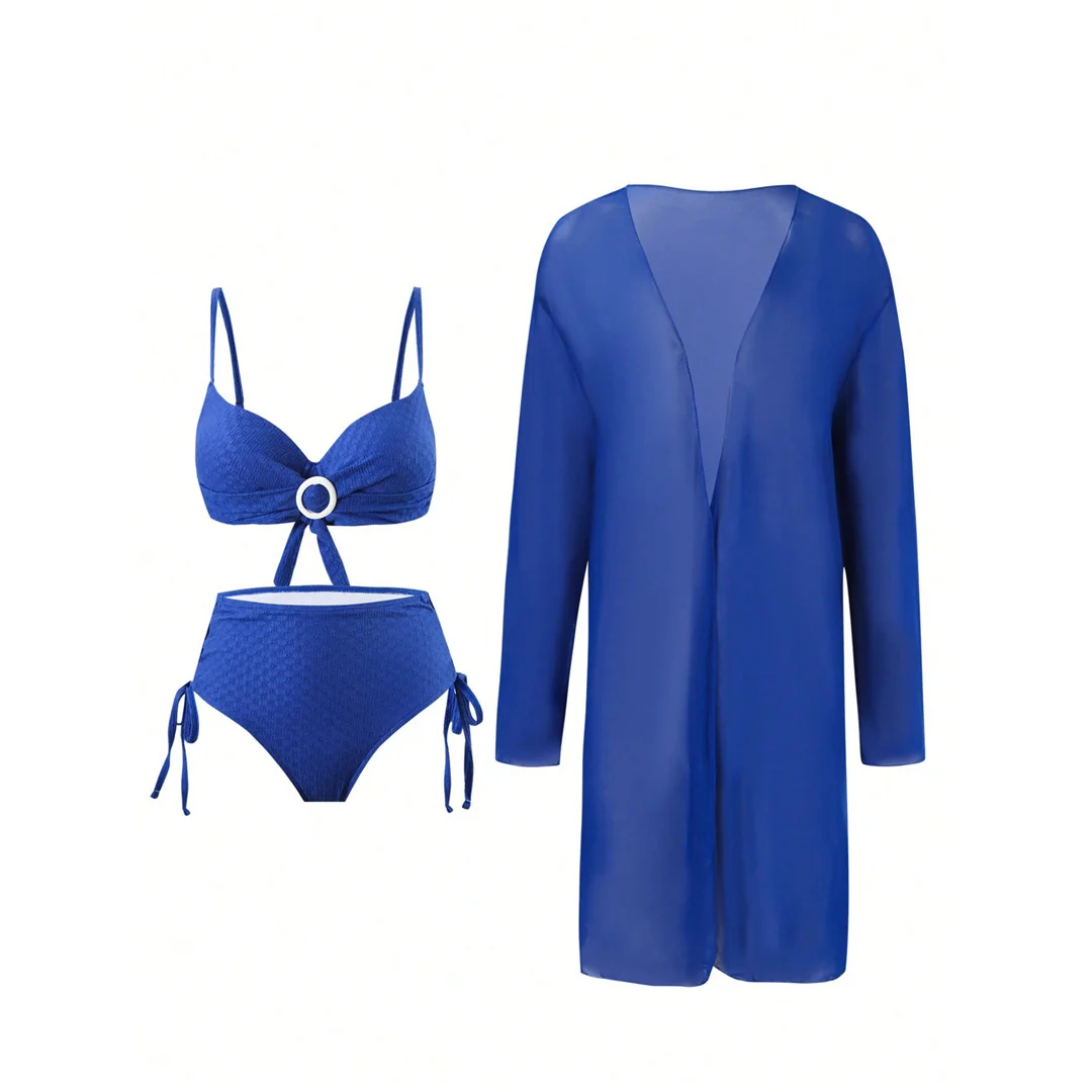 XS - L 3-teiliges Set mit Überwurf, Bügel-Bikini, Damen-Badeanzug, zweiteiliger Bikini, Badebekleidung, Badeanzug, Schwimmanzug V6769 – Detail 5