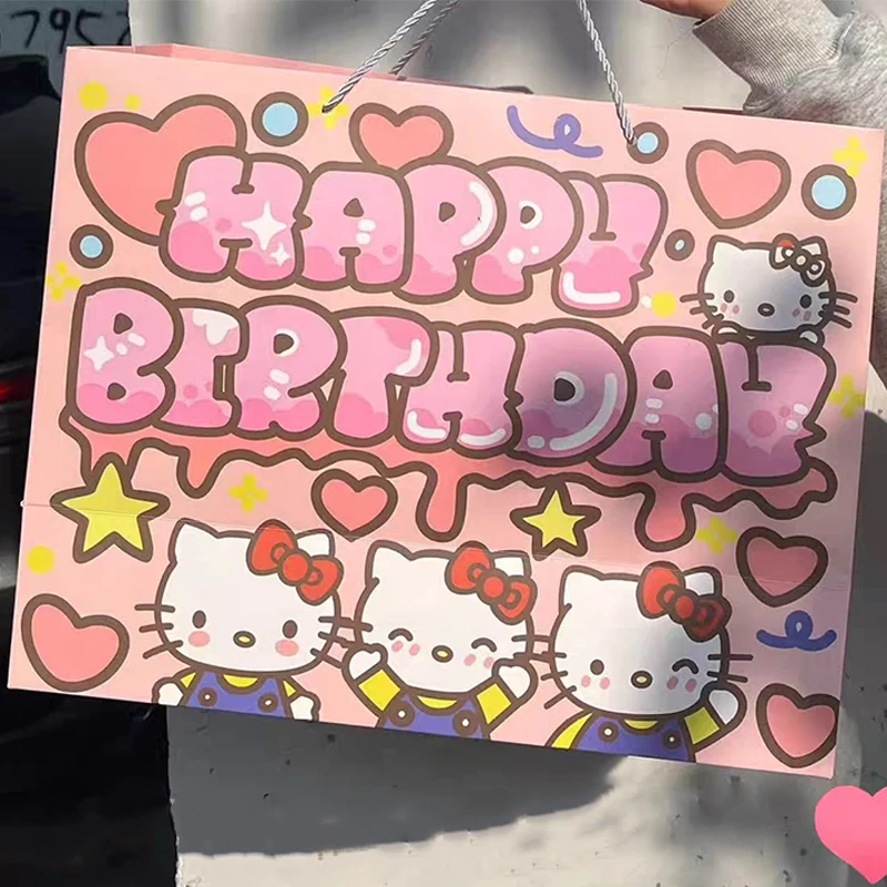 1pc Kawaii HelloKitty Kraft Paper Handbag Anime Girl Fashion Sanrios Jewelry Shopping Birthday Day Party Large Capacity Gift Bag