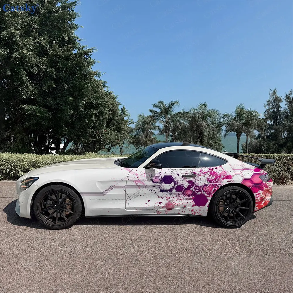 2pcs Future Ink-Splatter Hexagon, Durable, Fade-resistant, Enhance Vehicle Aesthetics With Bold Artistic Design Car Vinyl Wraps