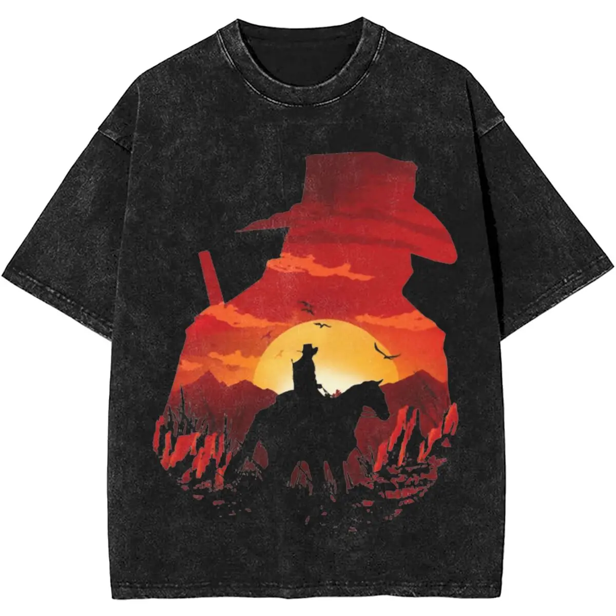 Vintage Arthur Morgan Back View T Shirt Hip Hop Washed Short Sleeve Oversize T-Shirt Vintage Men Women Streetwear Graphic Tees