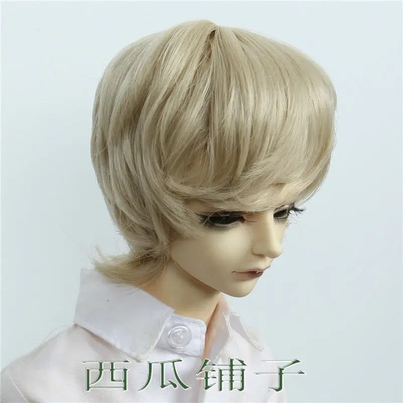 Giant baby, three points and three points BJD wig, high temperature silk light blond short hair, mesh hat hair.