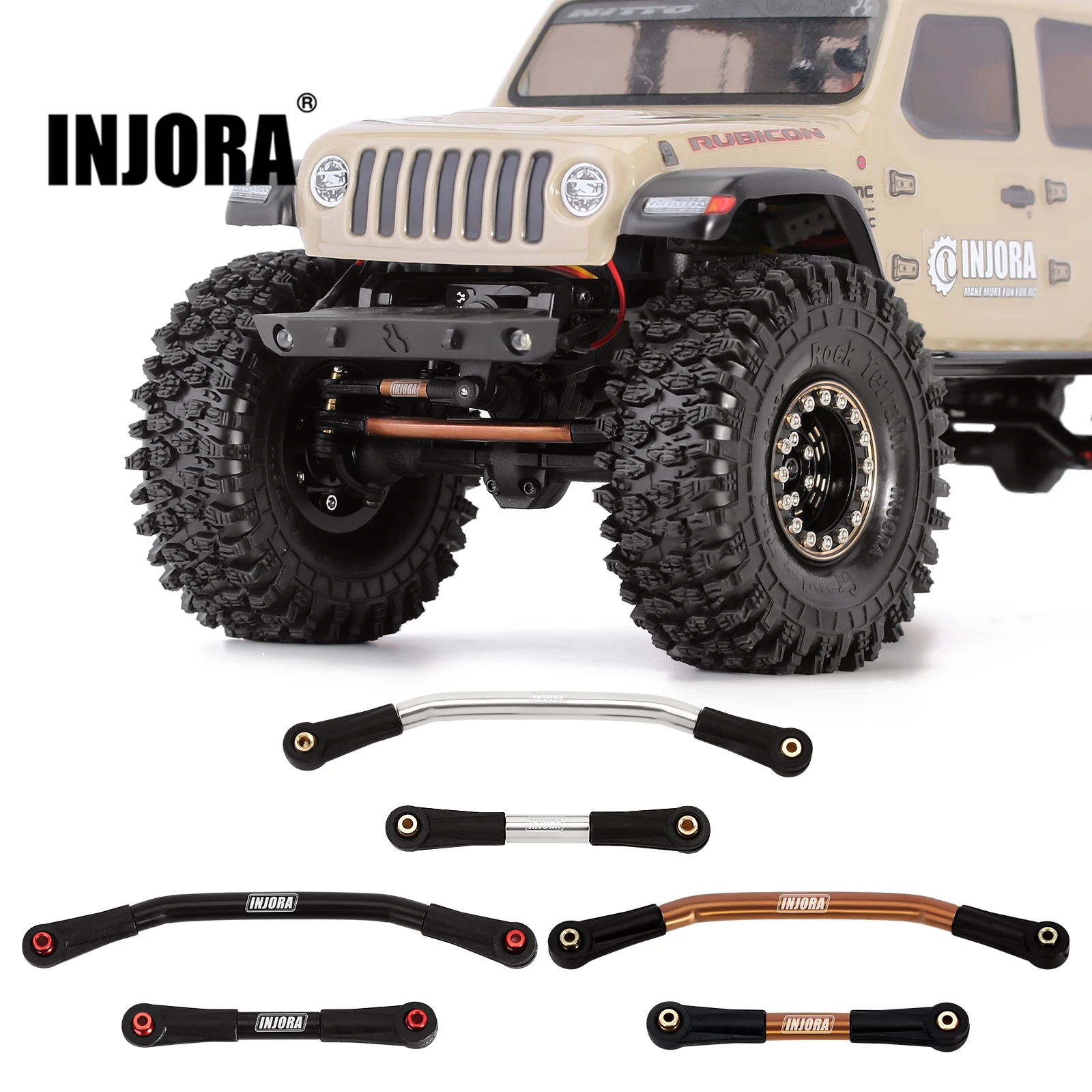 Injora aço inoxidável relação de direção com haste de plástico termina para 1/24 rc rastreador carro axial scx24 c10 deadbolt jlu gladiador bronco