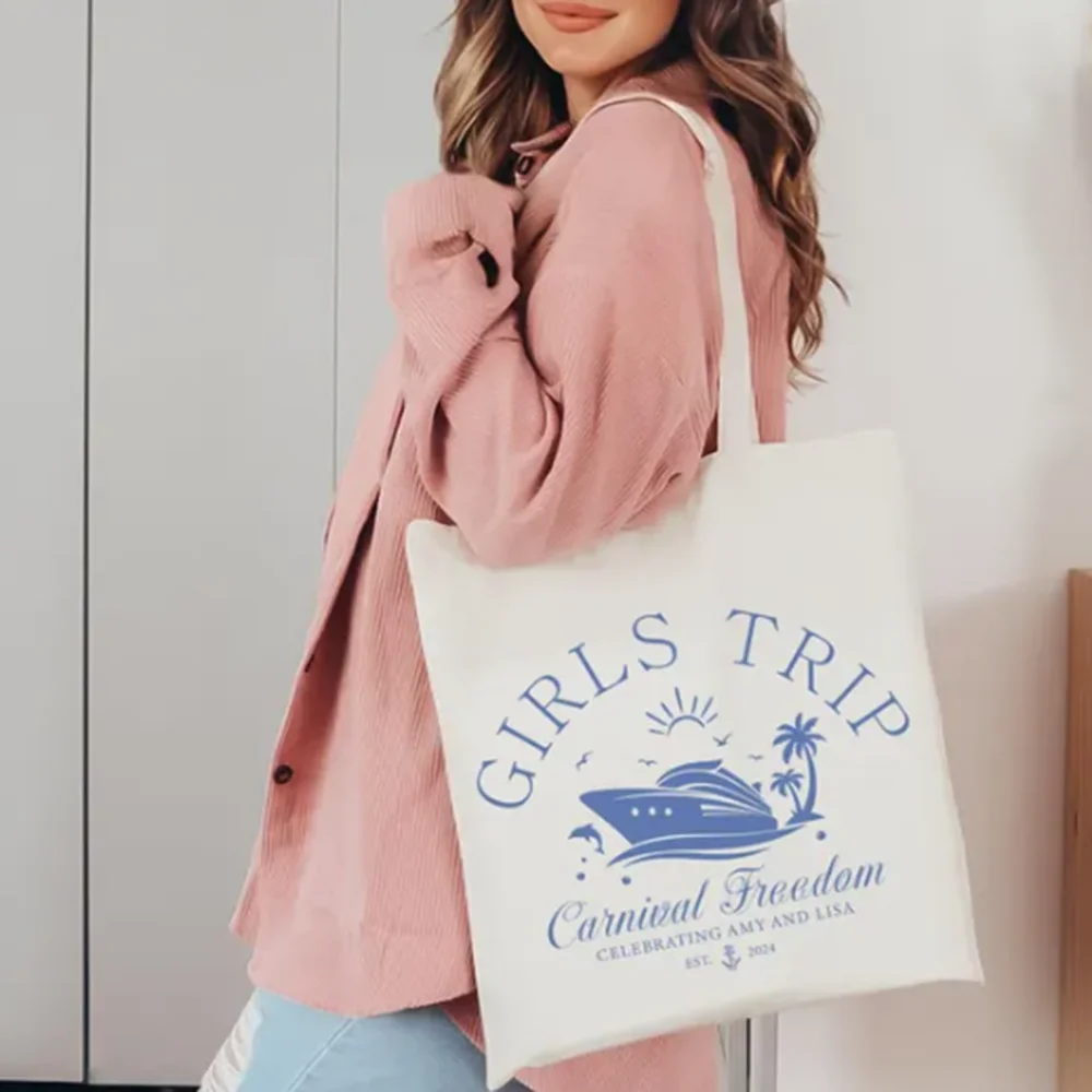 

Custom Weekend Trip Tote Bag Personalized Cotton Canvas Bag Storage Shoulder Bag Holiday Gifts For Relatives Family