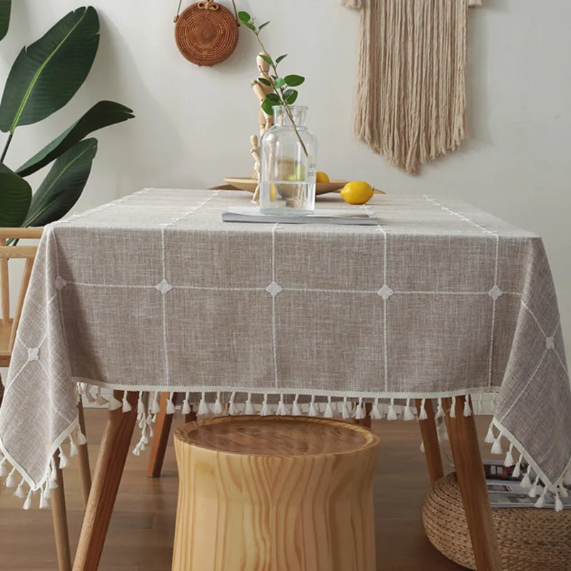 

Cotton Linen Rectangular Tablecloth With Tassel Square Table Cloth for Room Decor Restaurant Kitchen Dinning Room Table Cover