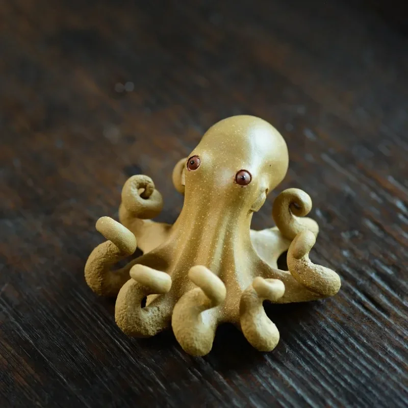Exquisito arcilla púrpura té mascota interesante juego de té escultura hecha a mano lindo pulpo Zisha té mascotas bandeja