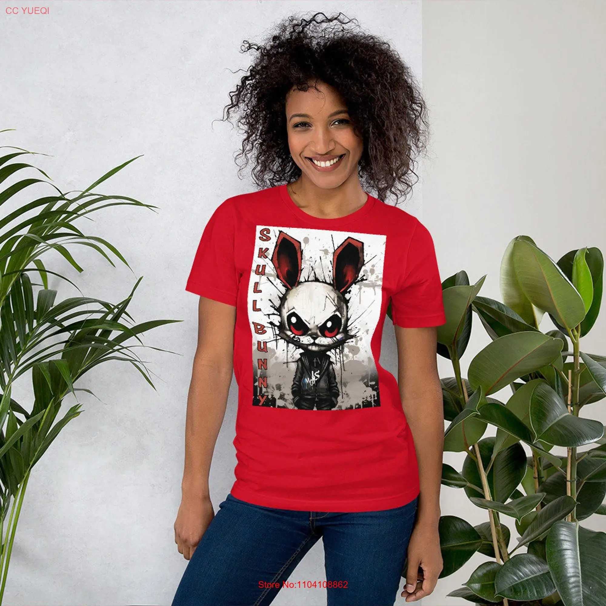 T-shirt à manches longues ou courtes, motif crâne lapin