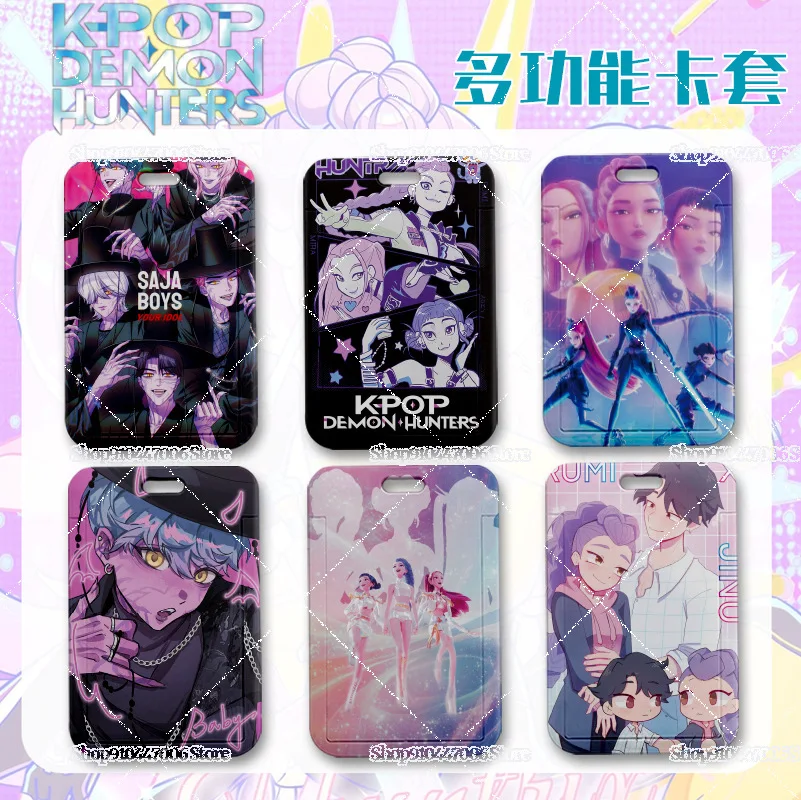 

Anime Girls Group Kpop Demon Hunters Slide Cover Wallet Card Holder Double Side Print Credit Cardholder with Lanyard Keychains