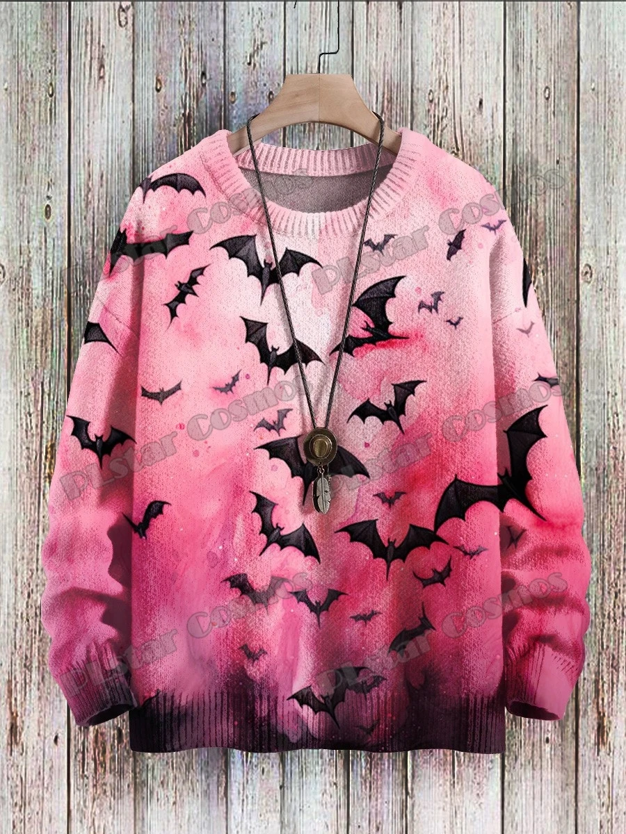 Halloween Skull Retro Art Pattern 3D Printed Men's Knitted Pullover Winter Unisex Casual Knit Pullover Sweater ZZM134