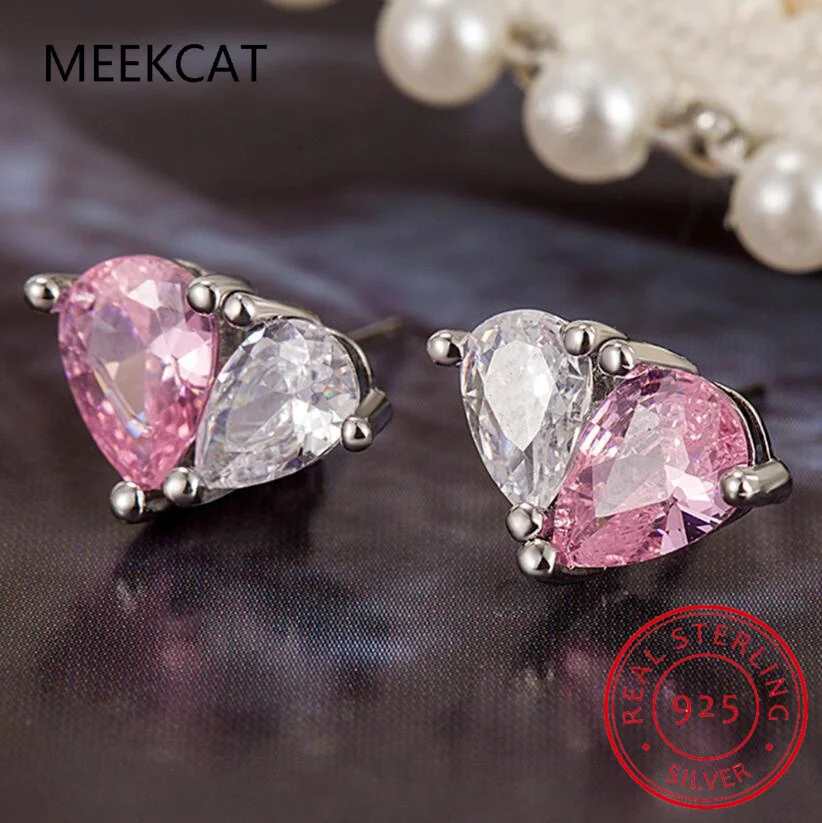 D Color Moissanite S925 Sterling Silver Love Heart Stud Earrings Wedding Fine Jewelry Women Elegant Bridal Gift