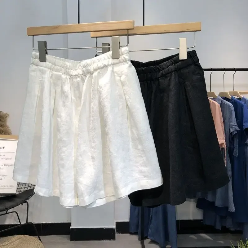 

Summer Women's Wide Leg Shorts High Waist Loose Straight Suit Short Pants with Belt Korean COTTON Buttons Bermuda Short Women