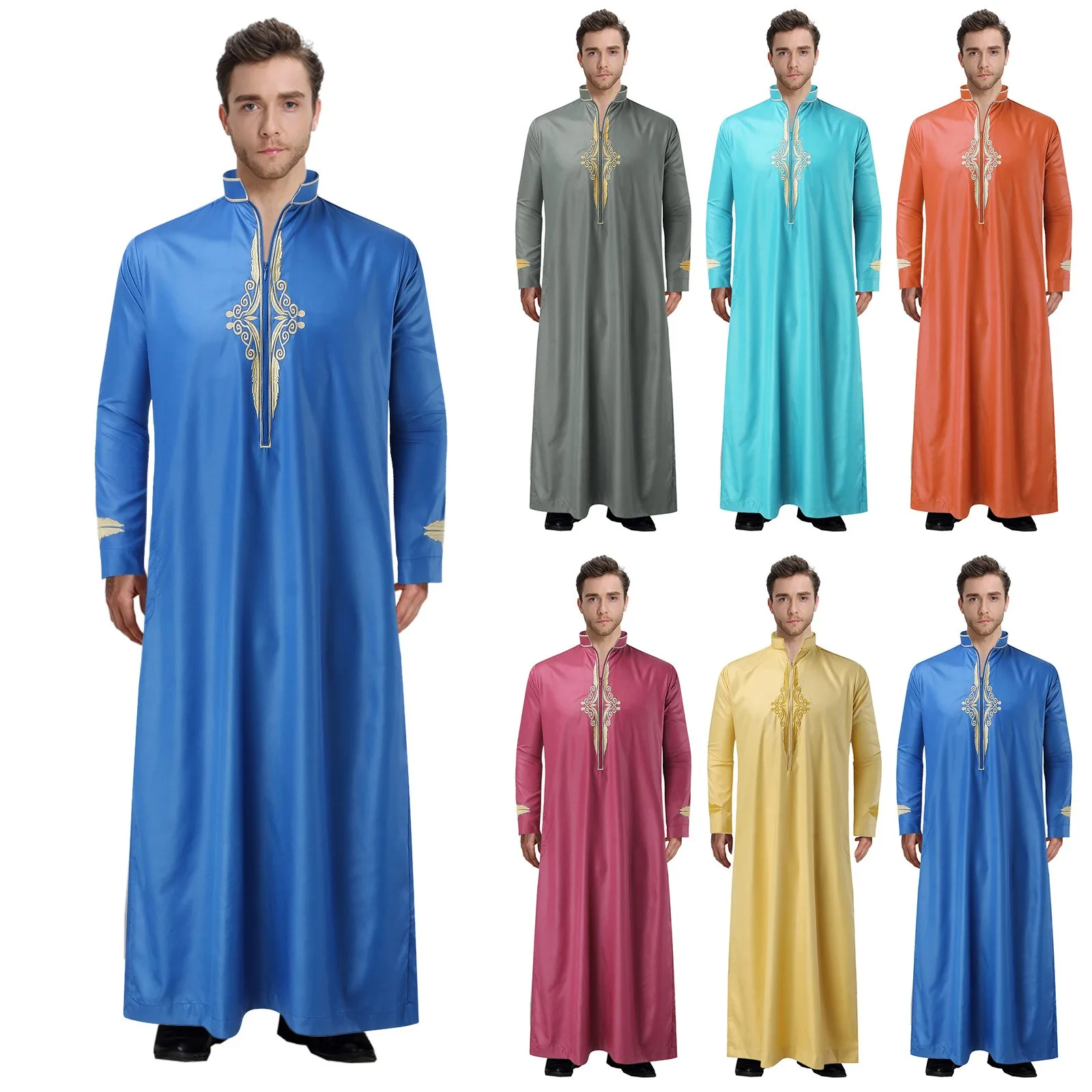 Muslim Fashion Men Robe Middle East Arabian Abaya Dubai Kaftan Arab Turkish Ramadan Summer  Jubba Thobe Thoub Islamic Clothing