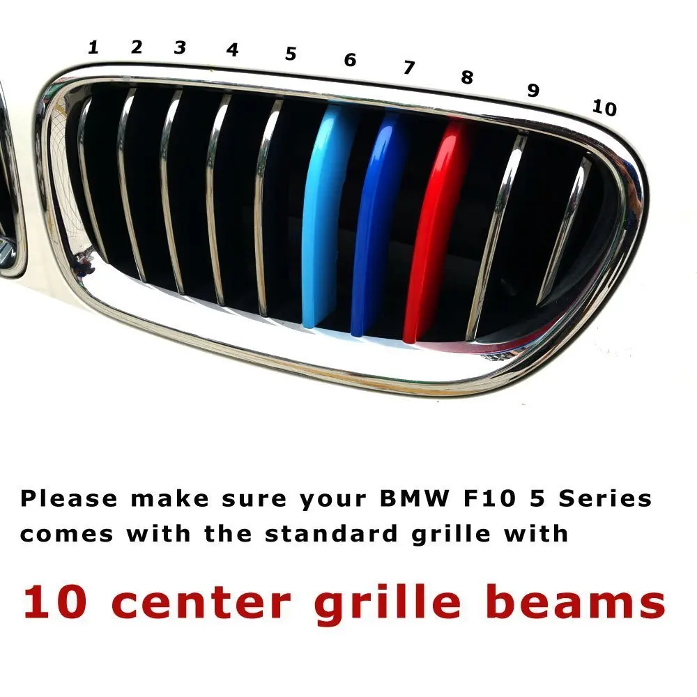 M-Colored Grille Insert Trims Grill Buckle Fit 10 Beams Grilles For BMW 5 Series F10 F11 528i 535i 550i 2014-2017  Center Grills