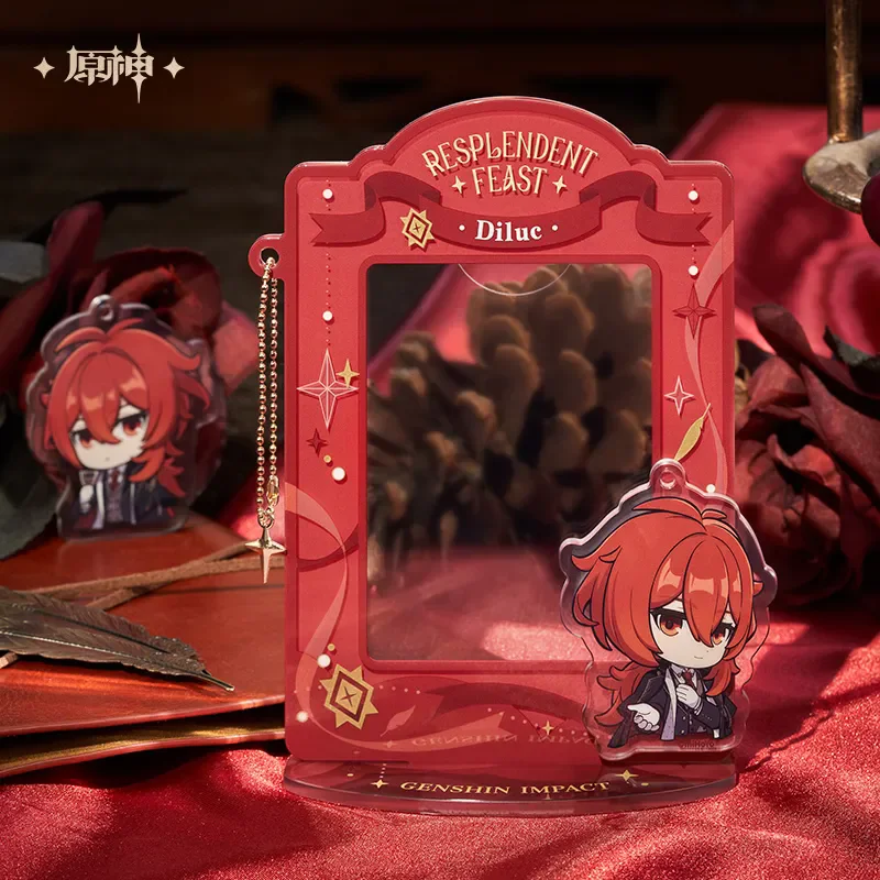 MiHoYo Official Anime Game Genshin Impact Diluc Ragnvindr Kawaii Cosplay Acrylic Stand Movable Metal Badge Folder Cosplay Gifts