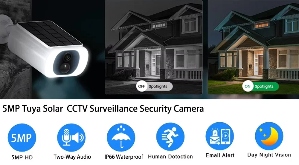 Tuya Wifi Solar Bullet Camera Outdoor 5MP Waterproof Battery Powered CCTV Surveillance Security Camera Wireless Two Way Audio