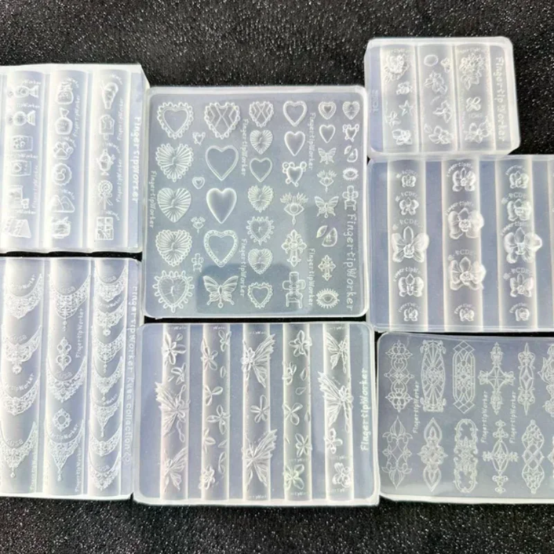 Baroque Heart French Necklace Butterfly Flower 3D Acrylic Nail Mold DIY Nail Art Decoration Transparent Manicure Template