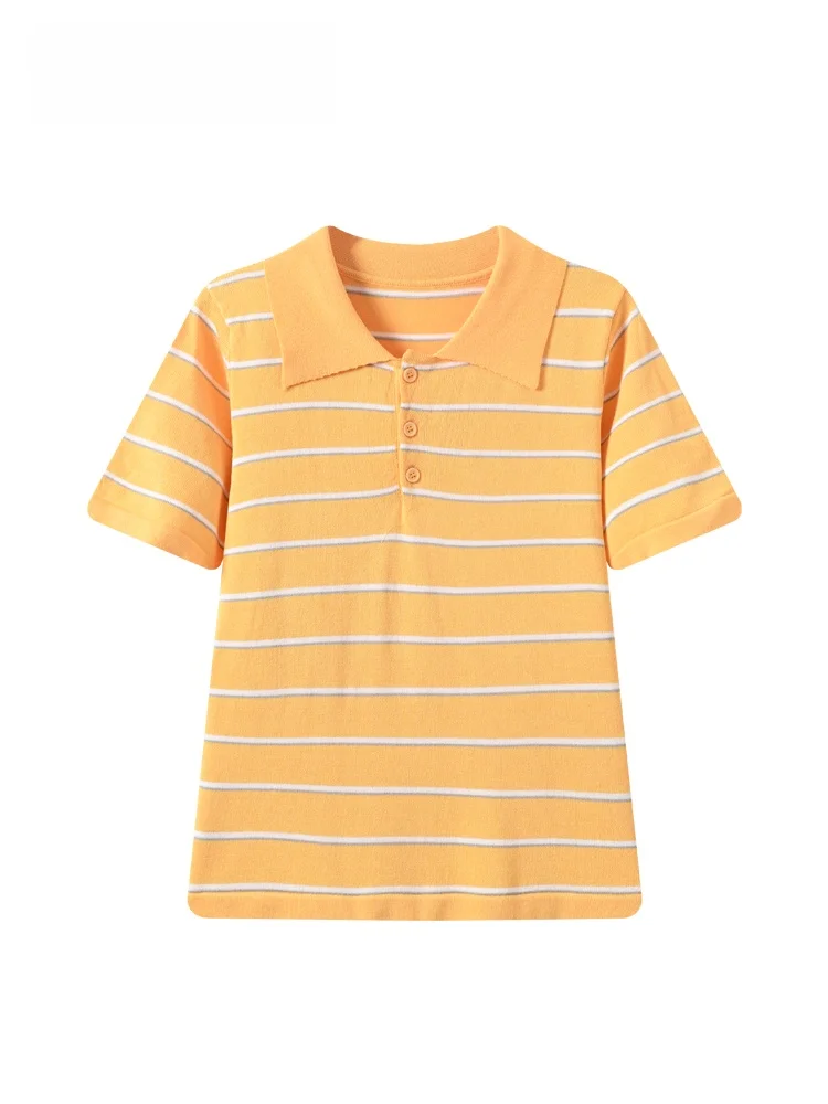 

Cara CLUB plus Size Short Sleeve Neck T-Shirt Women's Summer New Style Slimming Stripe Pattern Casual Fashion Top