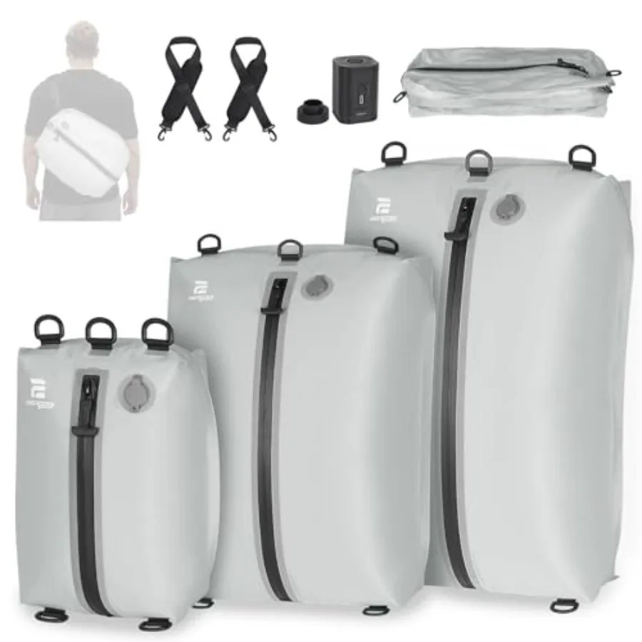 3 Pack Vacuum Bags for Travel with Pump, 3-Size Set Reusable Vacuum Compression Bags for Luggage, Space Saver IP67 Waterproof V