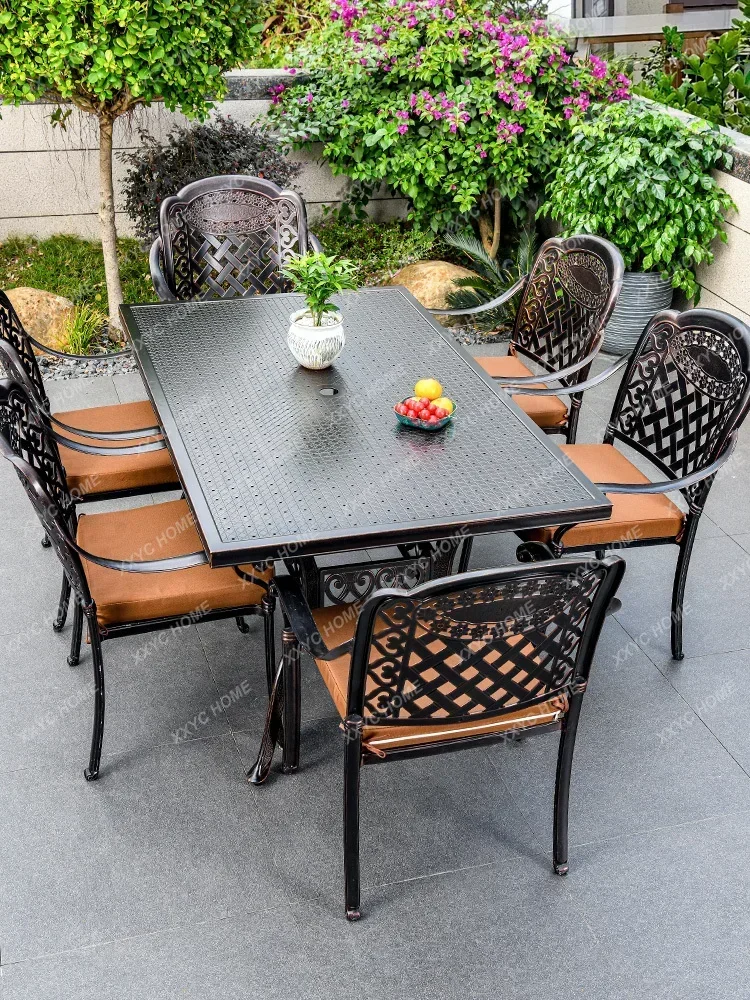 Outdoor Desk-Chair Cast Aluminum Combination Garden Outdoor Chair Seven-Piece Dining Table table basse en bois