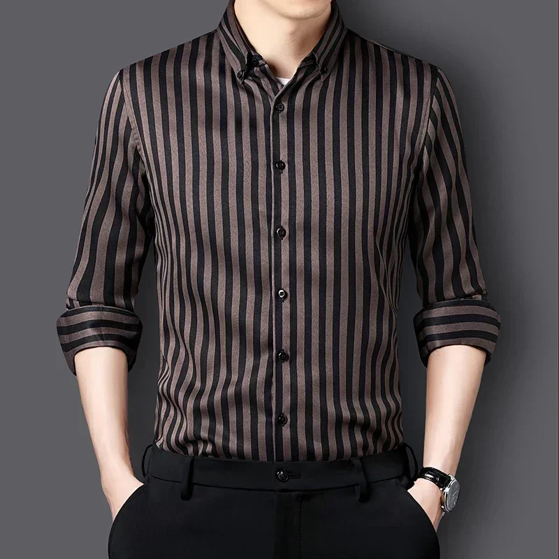 Slim Fit Anti-Wrinkle Stripe Men's Shirts Long Sleeve Dress Casual Shirts Male New Soft Social Business Blouse Shirt M-5XL  Factory Bulk Wholesale Affordable Denim Pants, Casual Loose Washed Long Trousers  Factory Wholesale Affordable Denim Pants