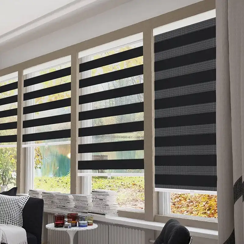 Cheaper Price Hot Sale High Quality New Design Cordless Spring Blackout Manual No Drill Light Filtering Zebra Blind for Window