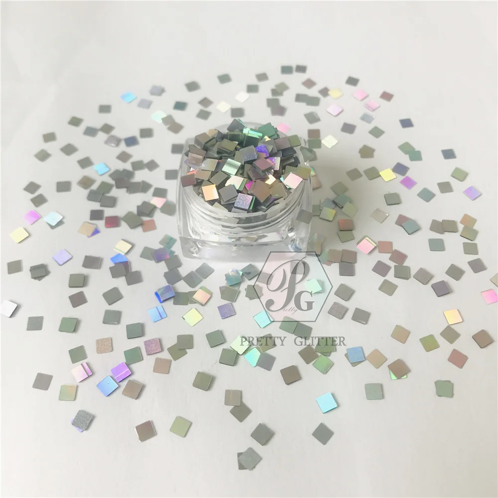 PrettyG 1 Box 3mm Square Glitter Shape Holographic Sequin Opal Colorfull Glitter For DIY Resin Nails Art Decorations Accessories