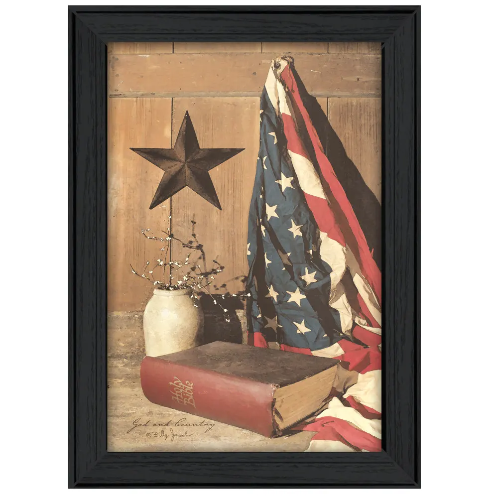 

God And Country By Billy Jacobs Framed Art Print 15x21 Inch Ready To Hang Wall Decor Patriotic Black Frame for Home Office