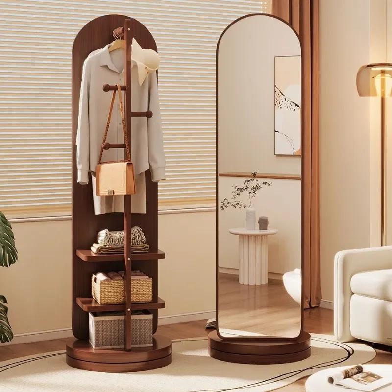 for Full Length Mirror Floor to Ceiling Household Integrated Girls Bedroom Rotatable Mobile Fitting Mirror with Hanging Coat