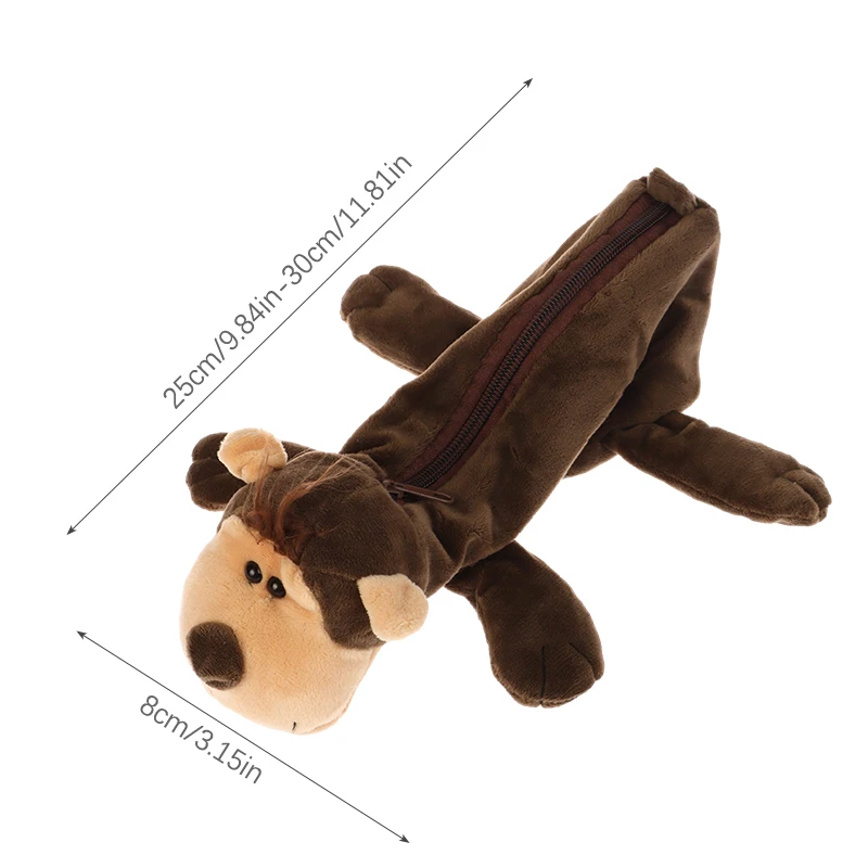 Cartoon Animal Pencil Case Lion Tiger Bear Plush Doll Pen Pouch Cosmetic Bag Desktop Storage Bag School Supplies Stationery Box