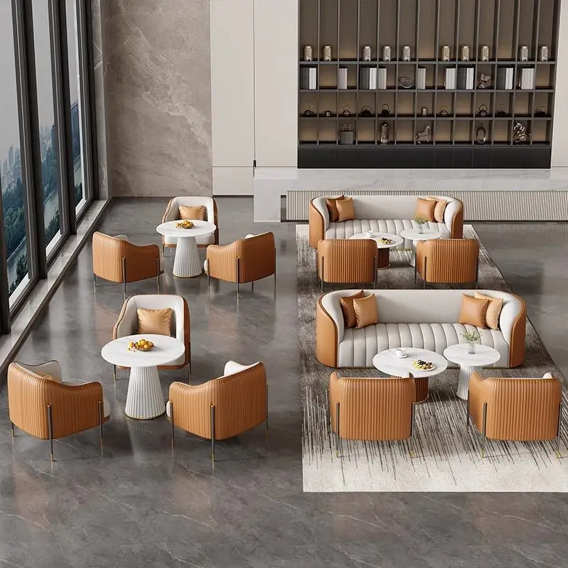 Business meeting booth sales office reception area negotiation sofa tables and chairs
