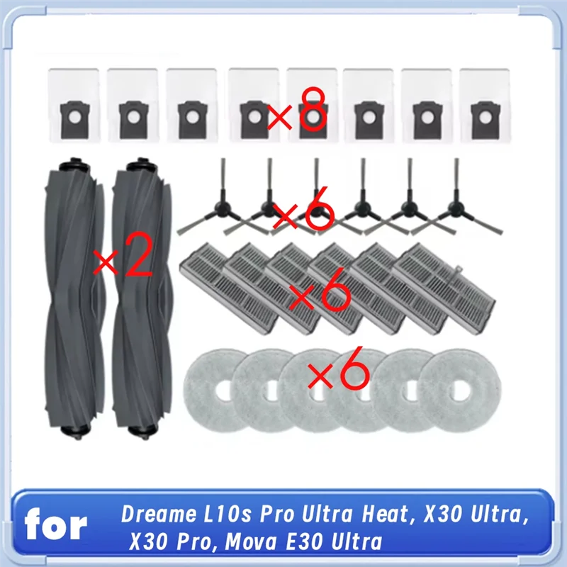 

G6-Для Dreame L10s Pro Ultra Heat/X30 Ultra/X30 Pro/Mova E30 Ultra Комплект для чистки робота-пылесоса Основная боковая щетка Тряпичный фильтр