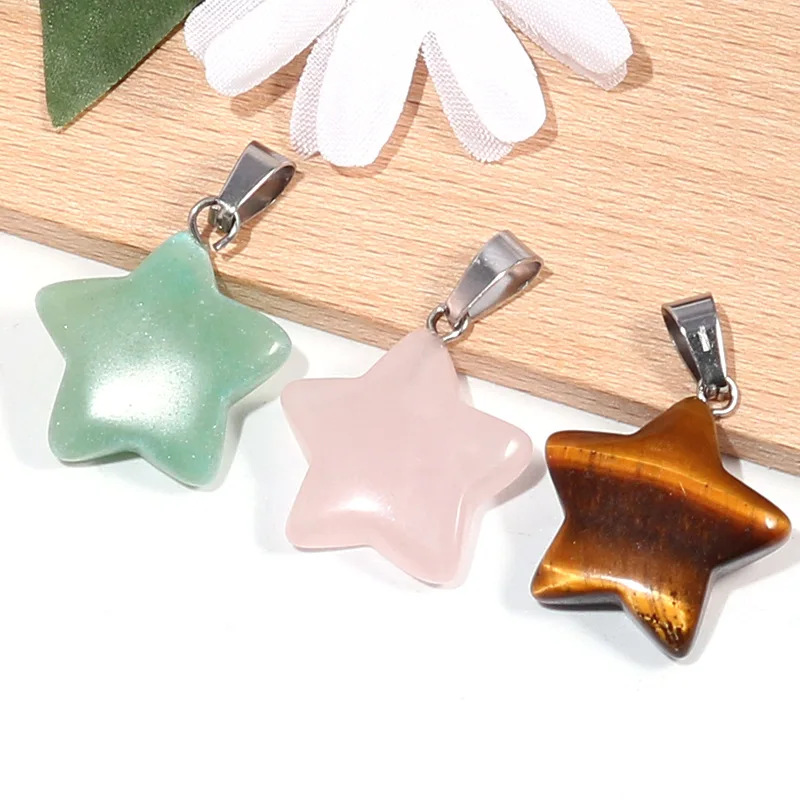 20pcs/ Bag Natural Crystal Healing Loose Gemstones Five-pointed Star Amethyst Rose Turquoise Pendant Charms for Jewelry Making