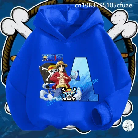 

Blue Hooded Autumn Girls Clothing Anime Kids Clothes Boys Tops One Pieces Letter A-Z Hoodie Cartoon Luffy Sweatshirt Suit Teen